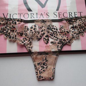 VICTORIA'S SECRET VERY SEXY Black Leopard Thong Panty S M L XL Embroidery VS NWT